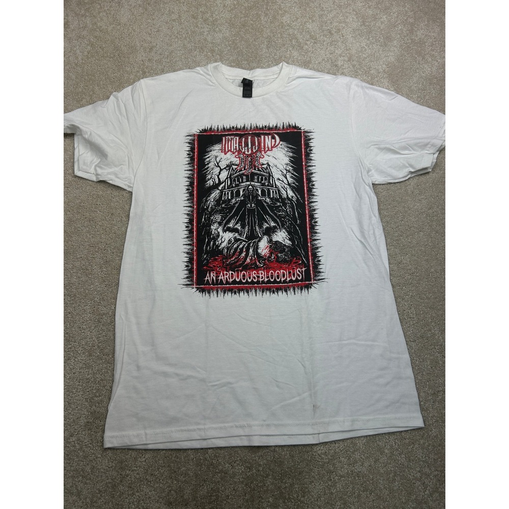 Gildan Ingested Graphic T-Shirt M White An Arduous Bloodlust Metal Goth Grunge